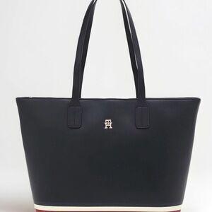 Tommy Hilfiger Women Horizontal-Stripes Blue Pu Tote Bags